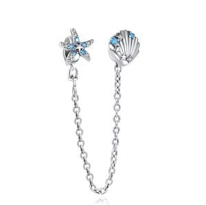 SS925 STARFISH AND‎ SHELL SAFETY CHAIN CHARM FOR BRACELET